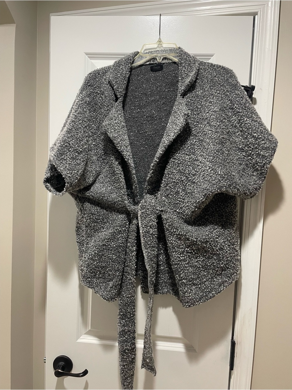 Relaxed Gray Bouclé Shawl Collar Belted Cardigan
